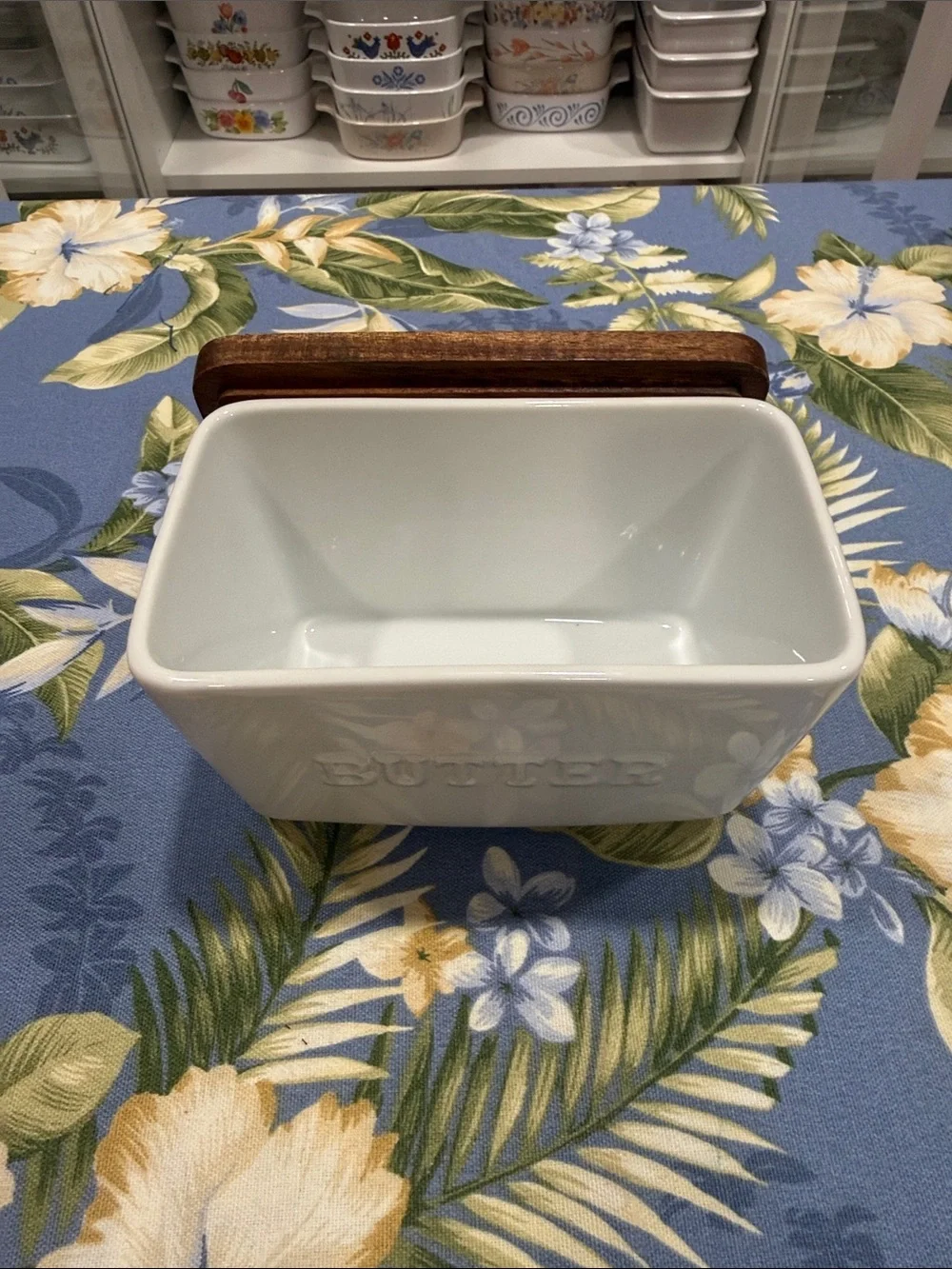 Better Homes And Gardens White Ceramic Butter Dish with Wood Lid